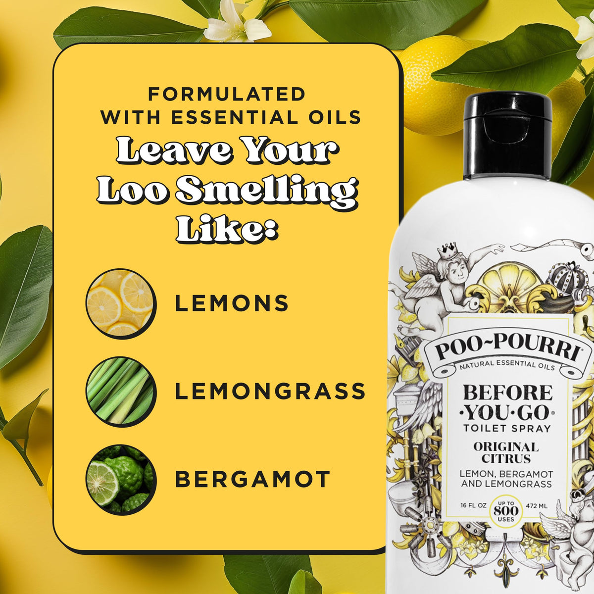 Poo-Pourri Original Citrus label notes up to 800 uses.
