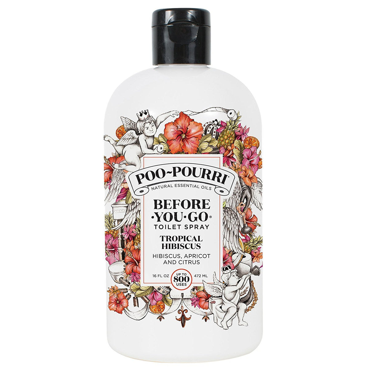 Poo-Pourri Tropical Hibiscus 16oz refill bottle for quick odor control in any bathroom.
