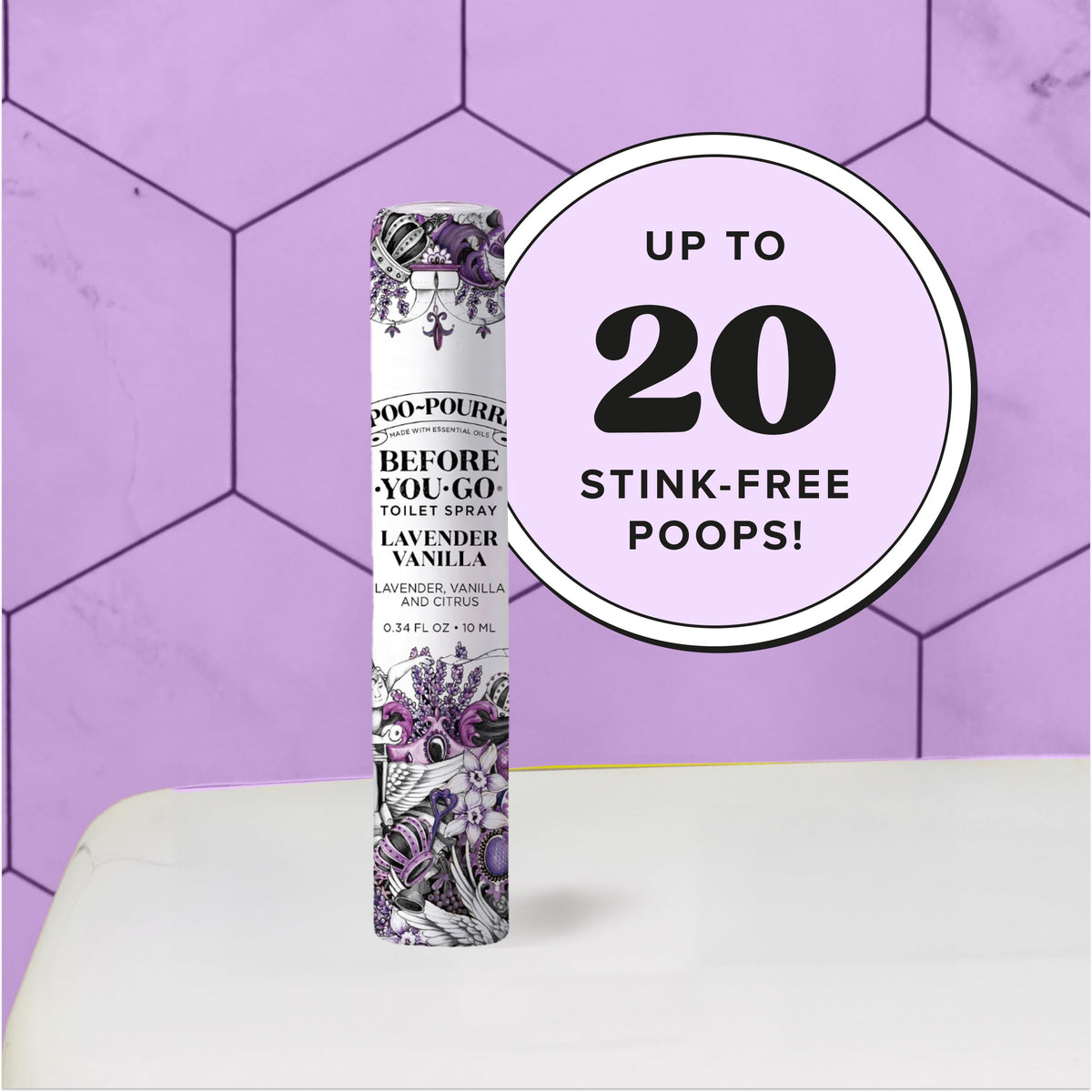 Poo-Pourri Vanilla Mint bottle blends mint and vanilla for quick refresh