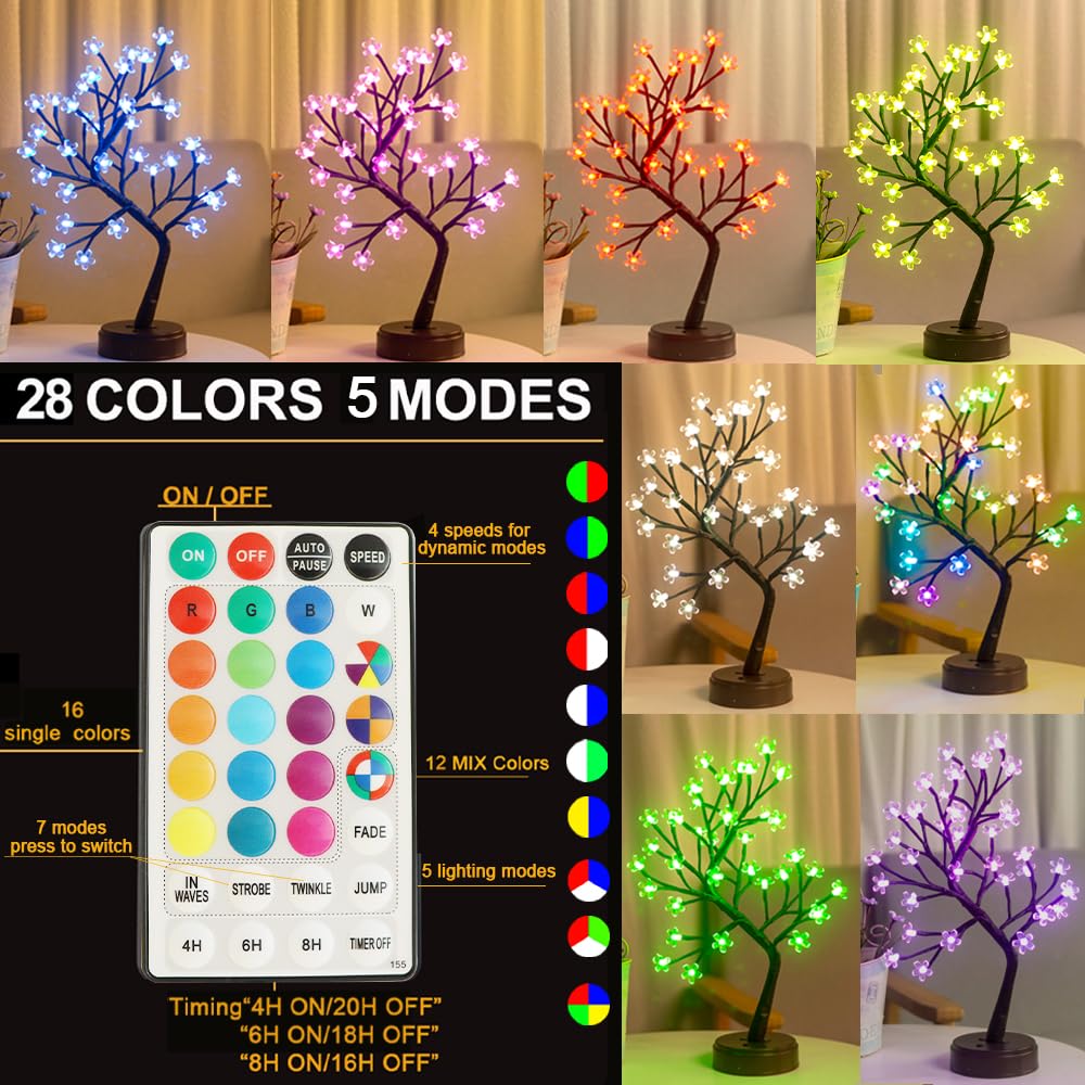 Pooqla 36-LED lit tree centerpiece with vibrant color options for ambience.