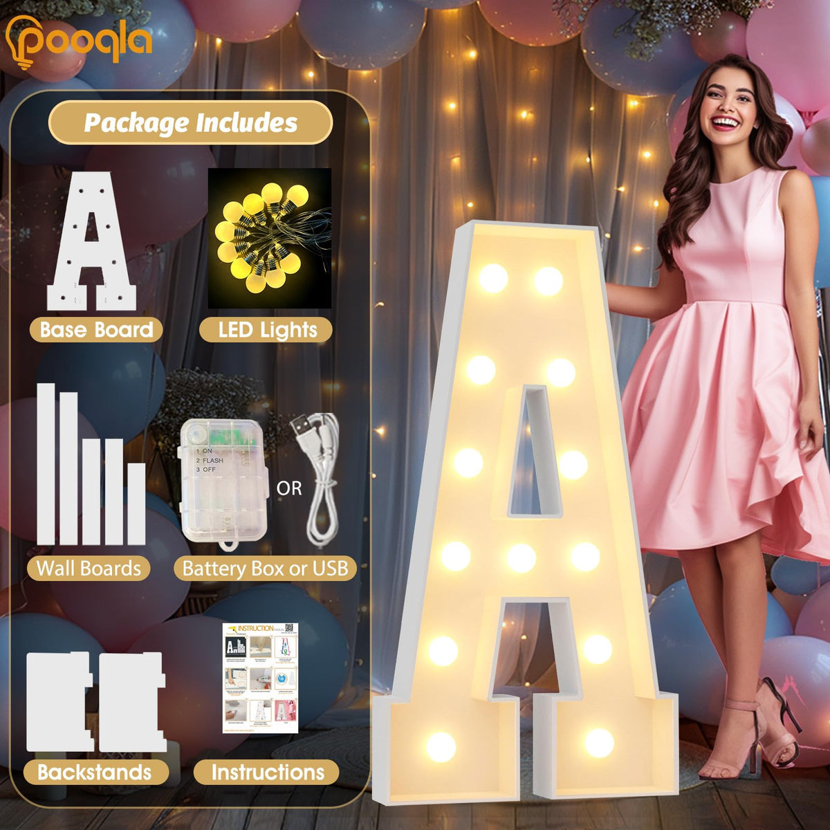 Pooqla LED lighting modes offer steady or flash effects for parties