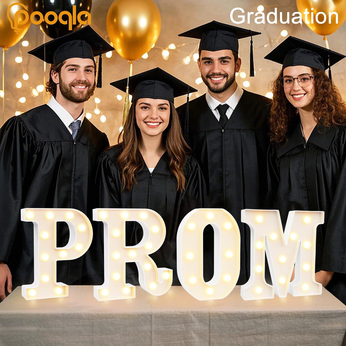 Pooqla PROM four-letter display stands 8.86 inches tall for centerpiece impact