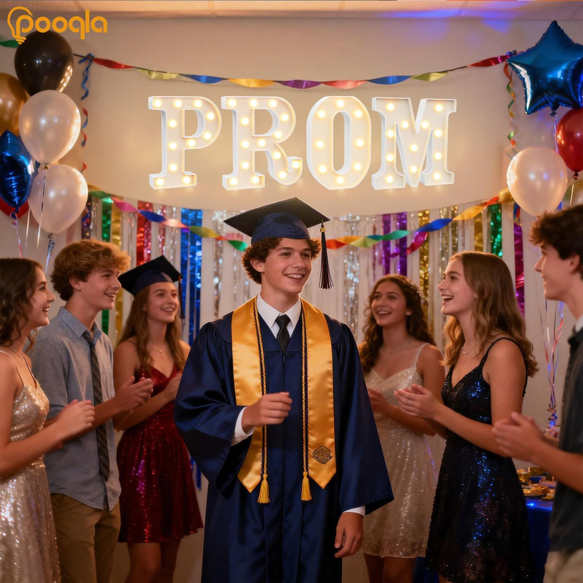 Pooqla PROM letters wall-hung with keyhole slots create a stylish backdrop