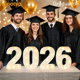 Pooqla warm white LED 2026 signs brighten graduation party centerpieces
