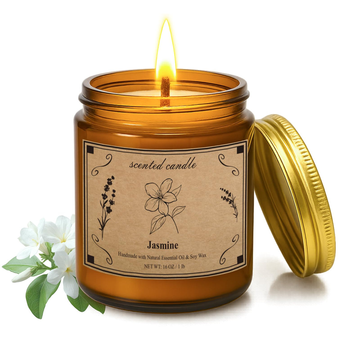 POOTES amber jar candle with gold lid for elegant home décor