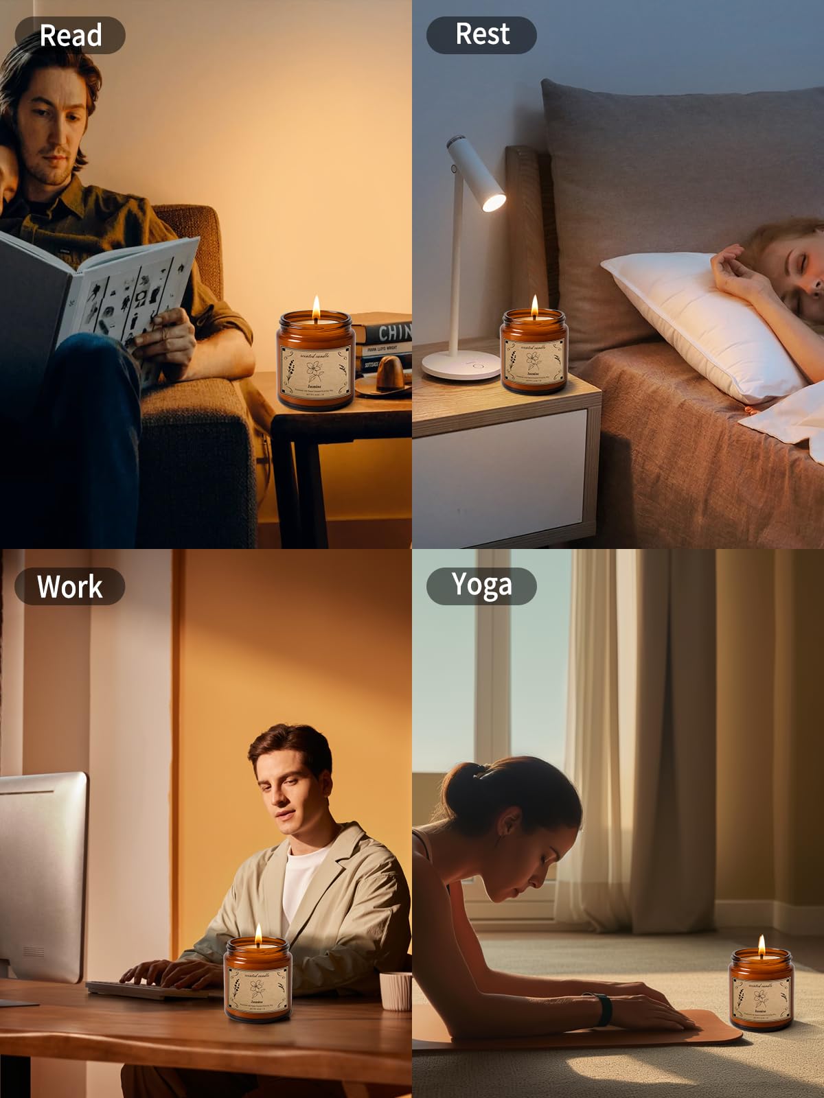 POOTES jasmine candle enhances baths, yoga, and workspace calm