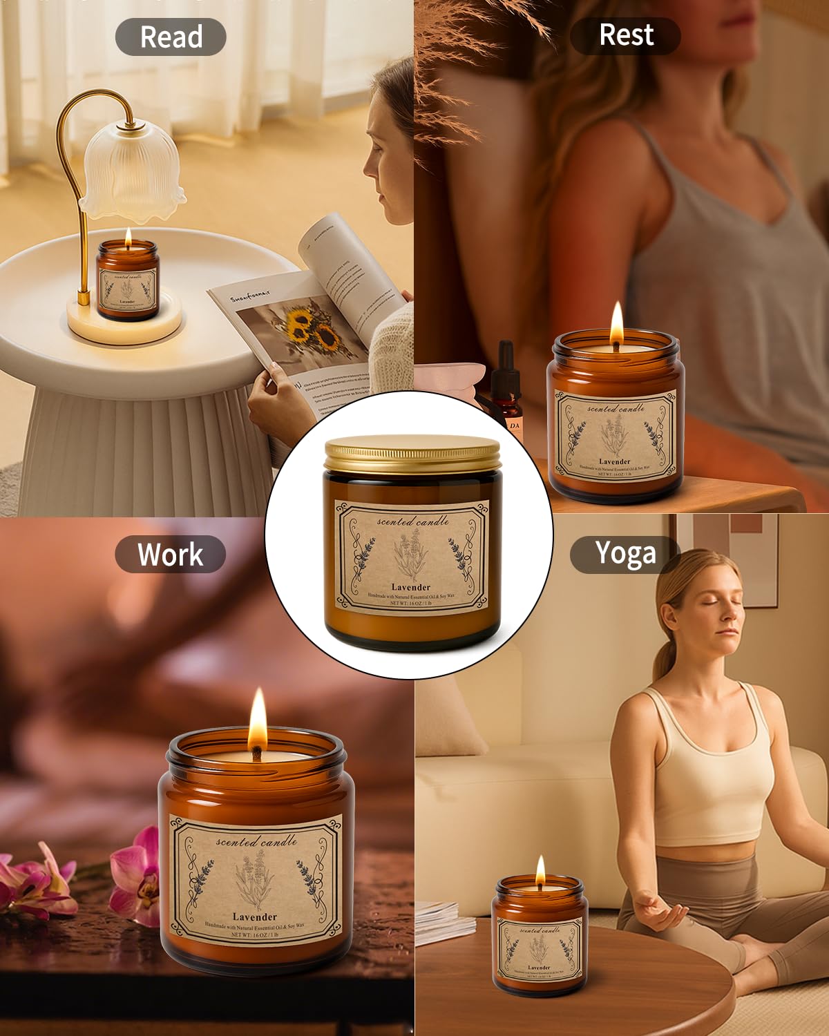 POOTES lavender aromatherapy candle suitable for baths and yoga practices.