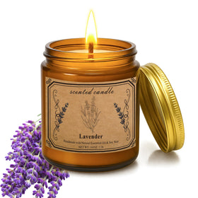 POOTES lavender candle in amber jar, 16oz, ideal for relaxation and ambience.