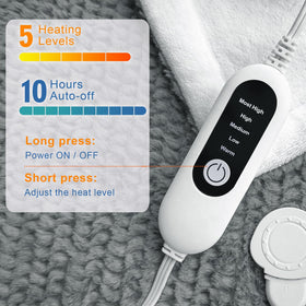 Poouthym heated blanket throw offers five heat settings for personalized comfort at home.