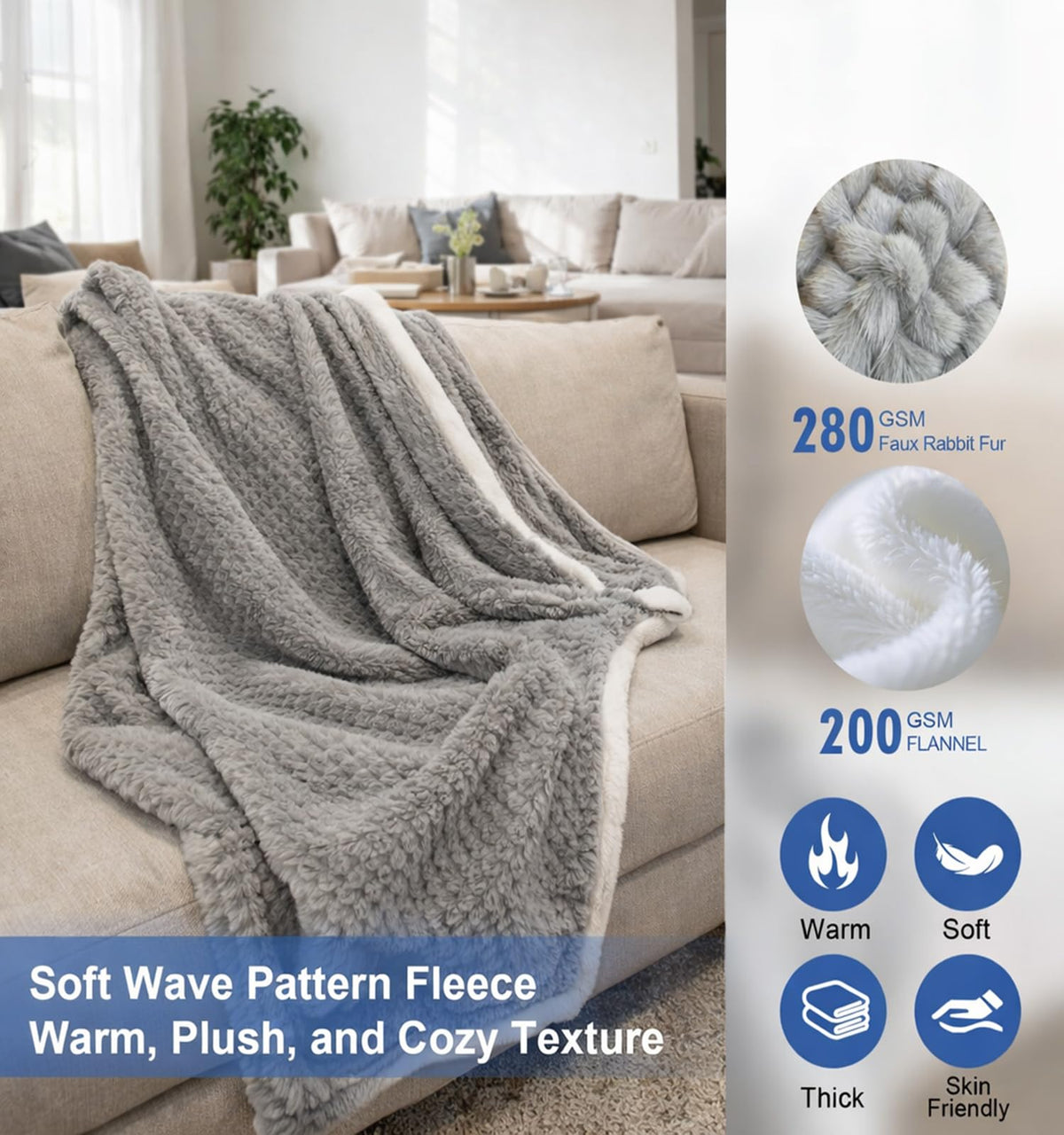 Poouthym heated blanket throw showcases wave texture design for luxurious warmth and style.