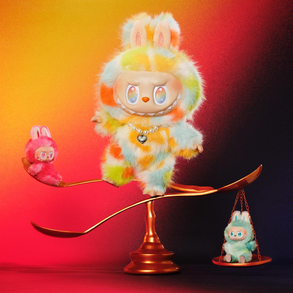 Desk decor setup featuring POP MART Monsters Rock the Universe plush doll