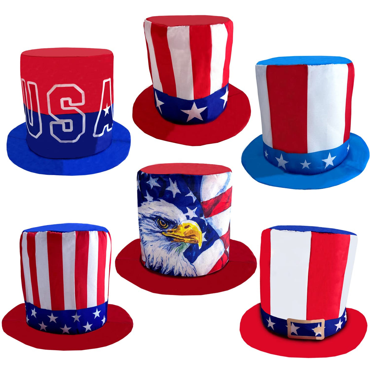 POPCIEL American flag top hat 6-pack for outdoor Independence Day celebrations