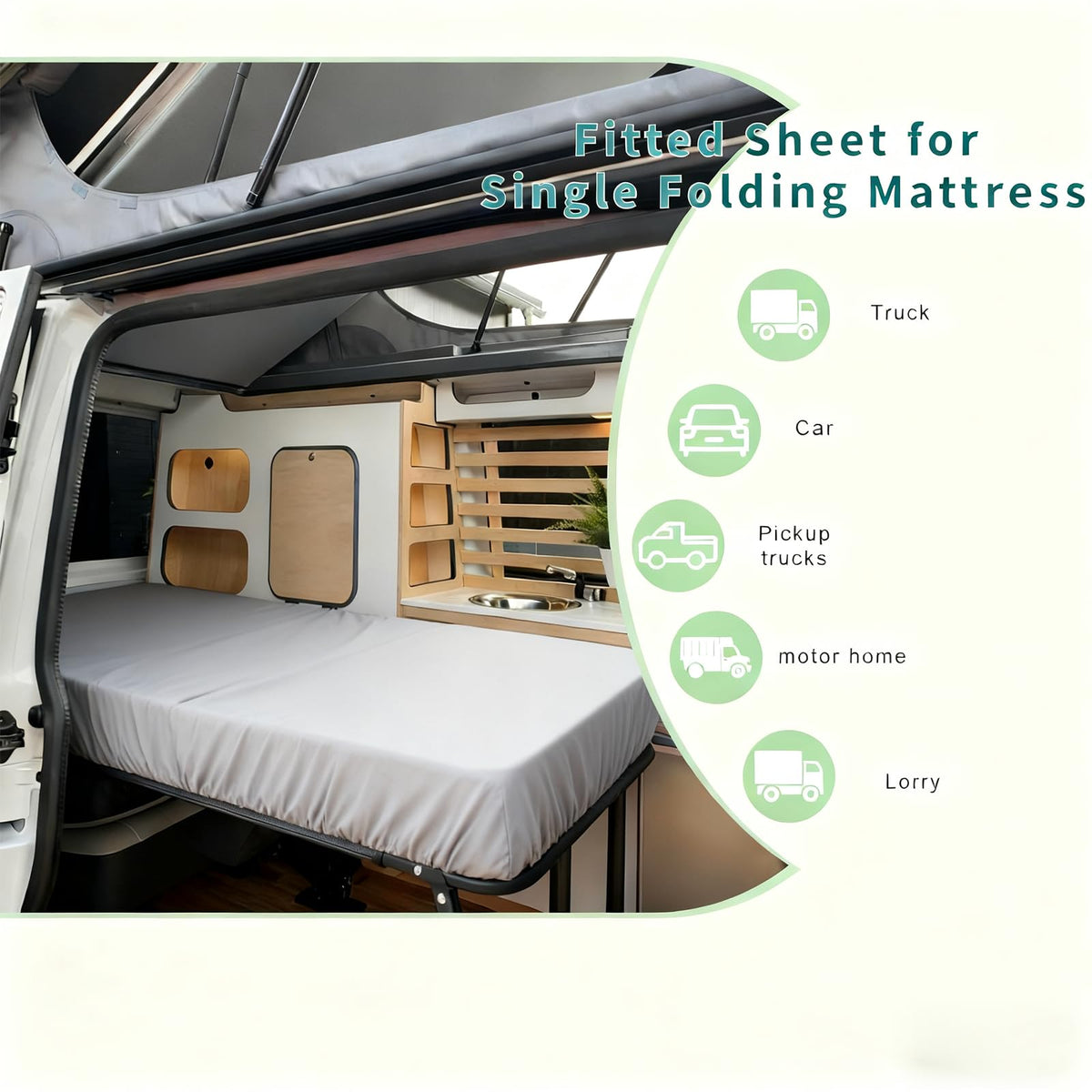 Popfavor RV bed sheet shows four fixed clips to keep the sheet in place