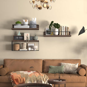 PopiShelves dark brown finish shelves for elegant, space-saving decor.
