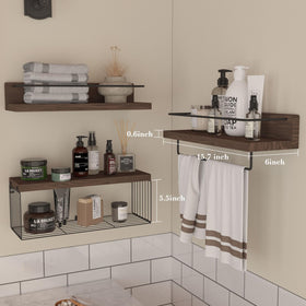 PopiShelves wall-mounted shelves with towel rack for compact bathrooms.
