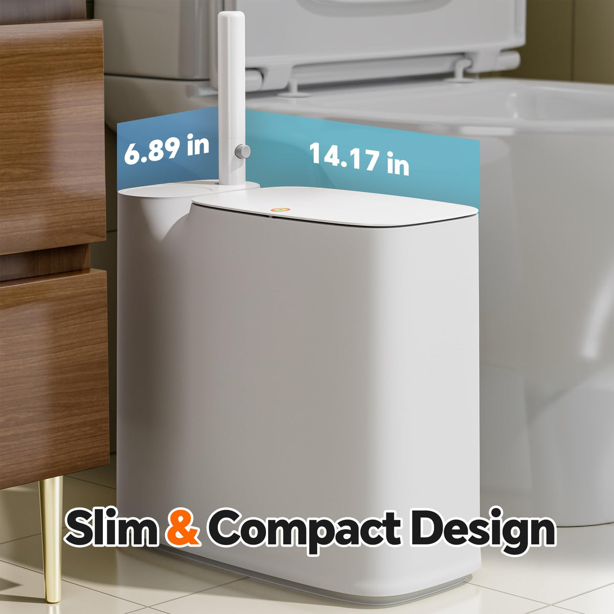 POPMOP 2-gallon trash can size fits small bathrooms.