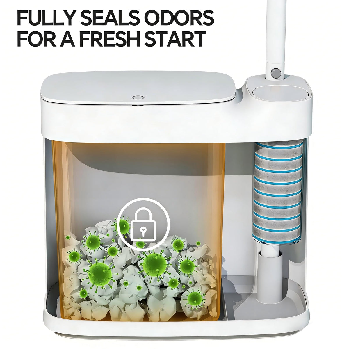 POPMOP pop-out lid close-up highlights hands-free operation.
