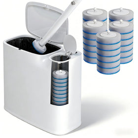POPMOP white plastic mini trash can with pop-out lid for compact bathrooms.