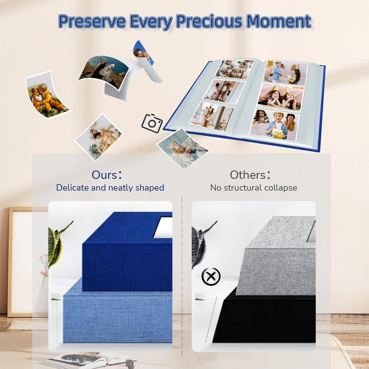 Popotop album features slip-in pockets for quick photo rearrangements.
