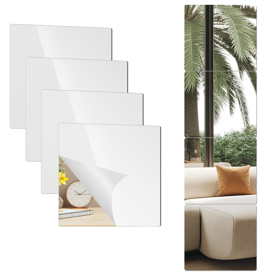 PopularLdo 6-pack 14x12 mirror tiles on wall create wider, brighter space.