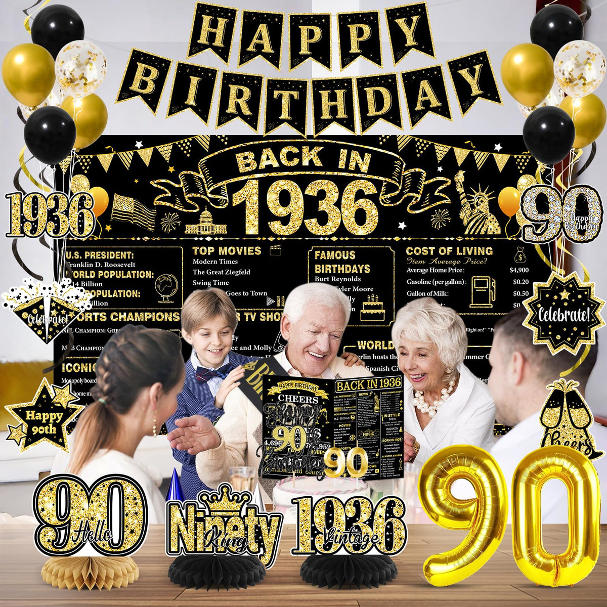 PopularLdo number 90 balloons highlight the milestone with durable flair