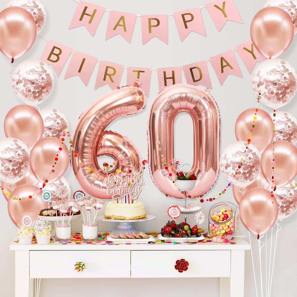 PopularLdo rose gold 60th cake topper—radiant centerpiece for a memorable cake.