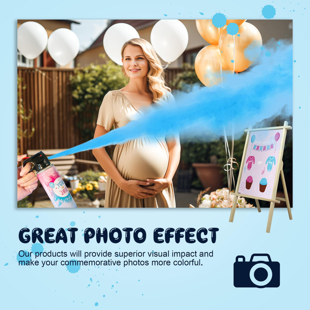 Popuparty blue color indicator on packaging bottom hides reveal until moment