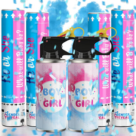 Popuparty blue gender reveal extinguisher pack ready for dramatic unveiling at your party