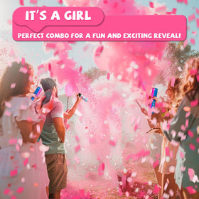Popuparty pink confetti cannons, 4-pack, create a high-energy shower for photos.