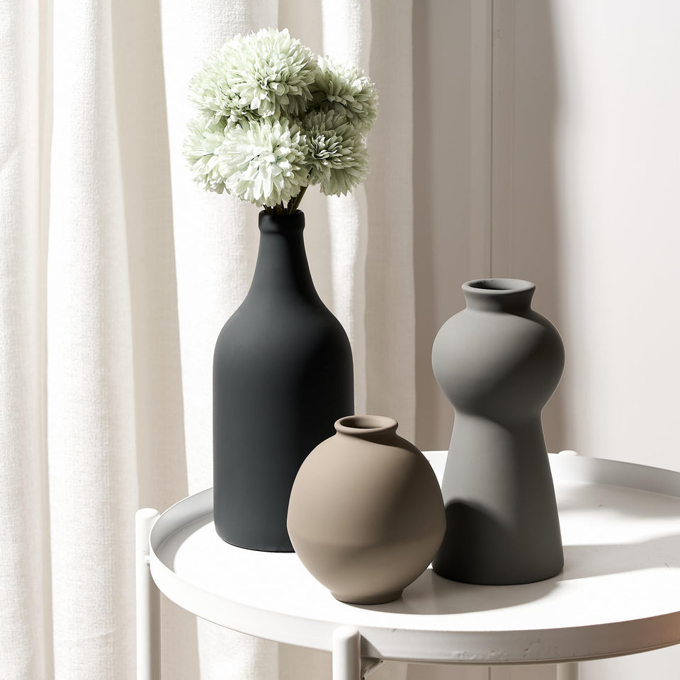 PORCER ceramic vase set 3 with Nordic multicolor glaze, ideal as a living room centerpiece