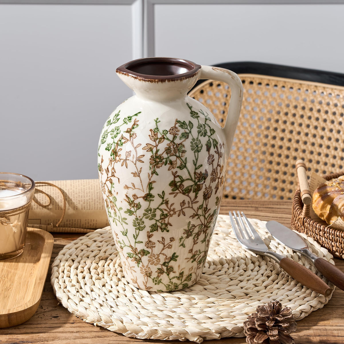 PORCER green-beige antique vase table-centerpiece adds subtle elegance to any room.