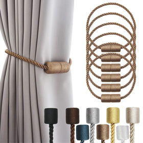 Porlau 6-pack khaki magnetic curtain tiebacks close-up weave showing soft durable hold