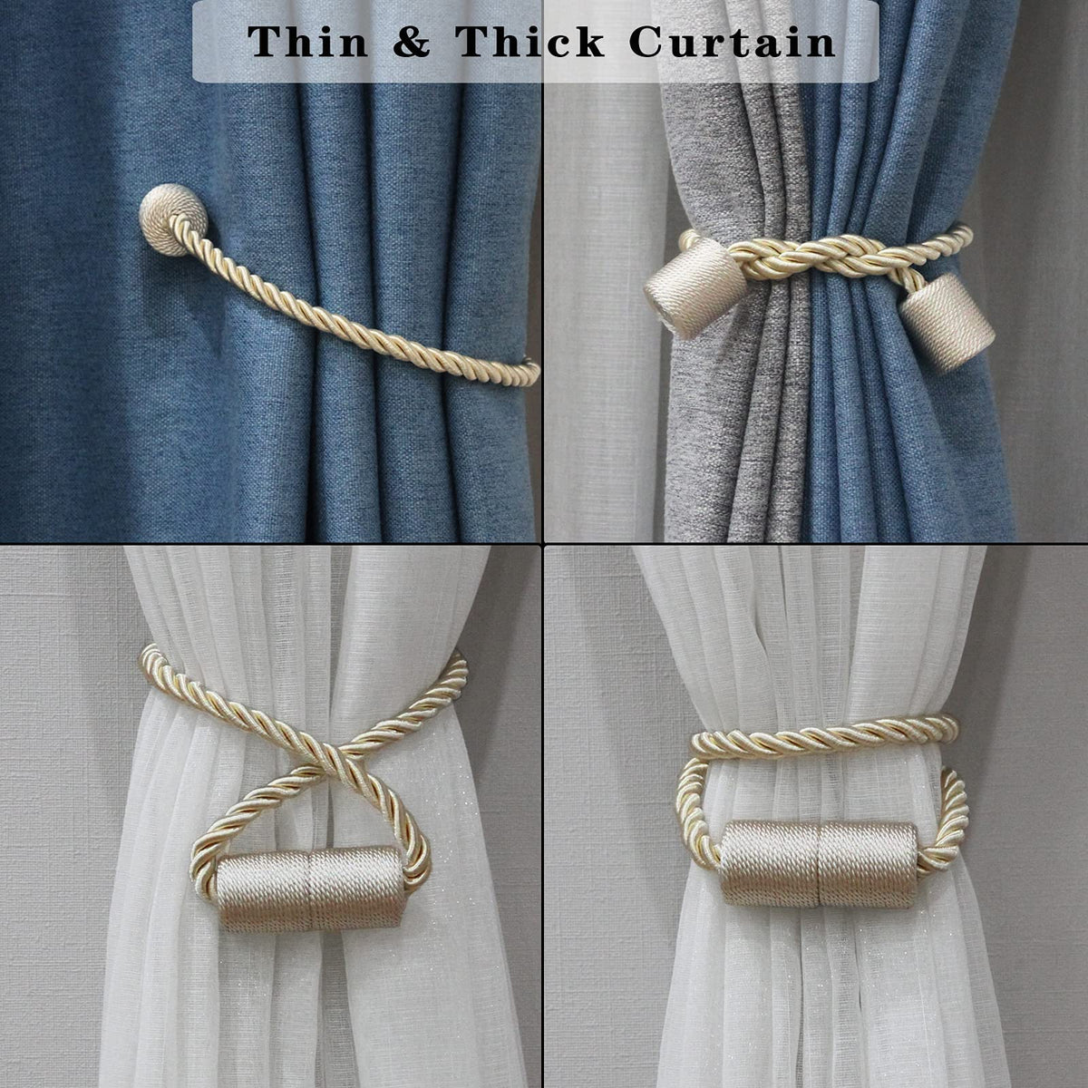 Porlau adjustable-length rope tiebacks fit thin sheers to thick curtains.