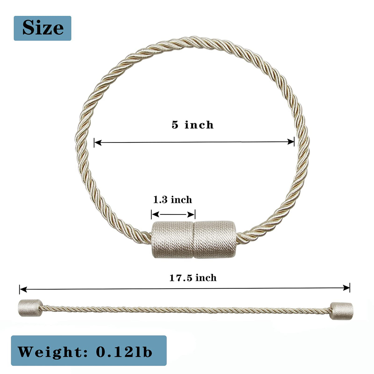 Porlau beige rope curtain holdbacks with screw-fixed magnets for reliability.