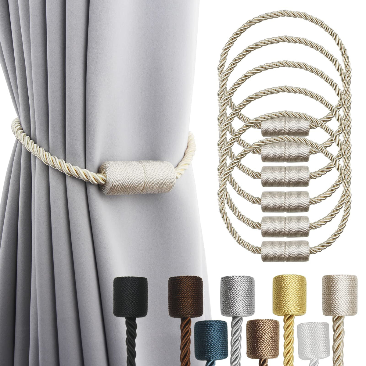 Porlau beige strong magnetic curtain tiebacks secure drapes neatly.