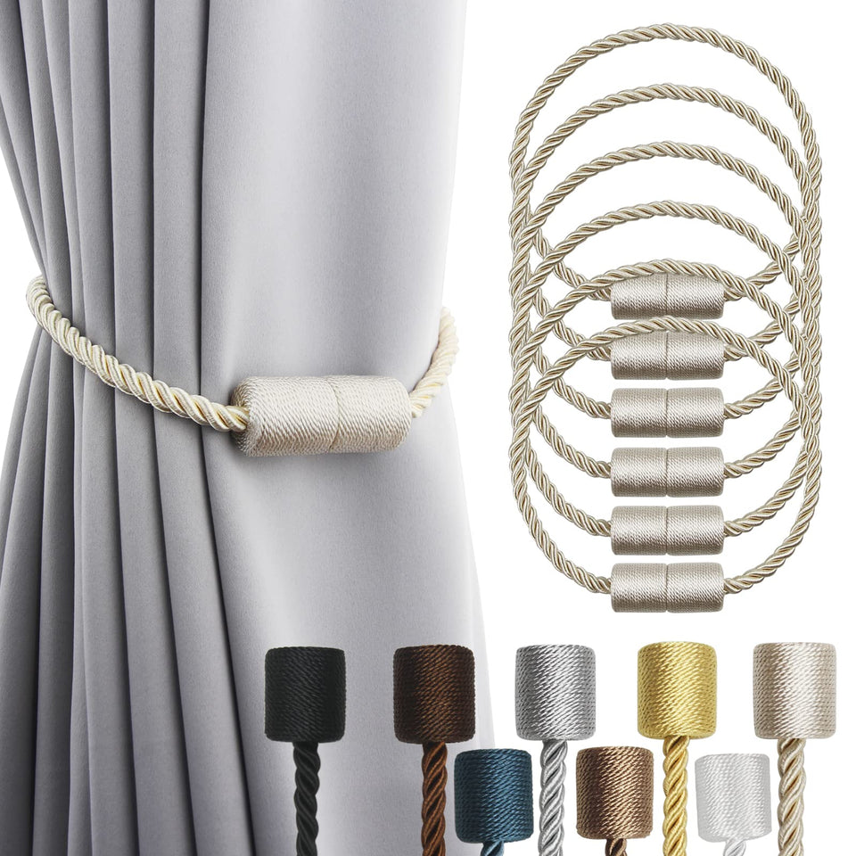 Porlau beige strong magnetic curtain tiebacks secure drapes neatly.