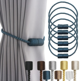 Porlau blue strong magnetic curtain tiebacks securely hold drapes outdoors.