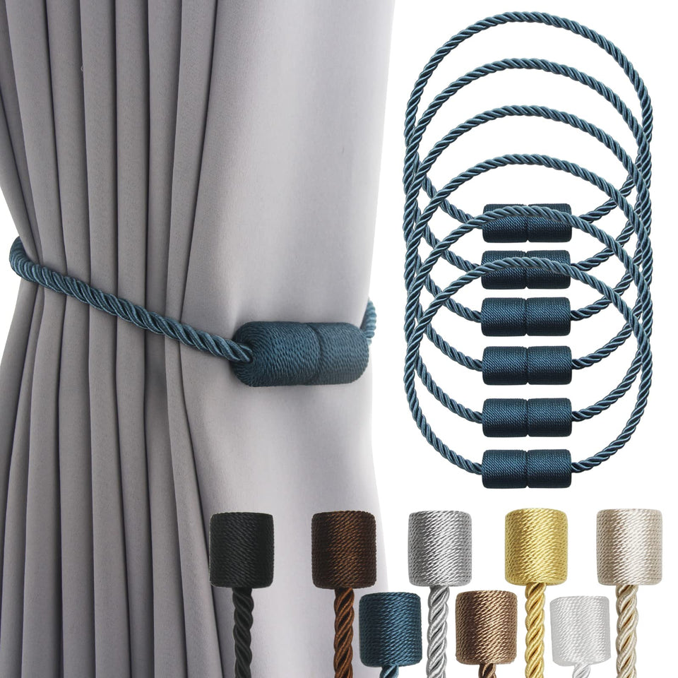 Porlau blue strong magnetic curtain tiebacks securely hold drapes outdoors.
