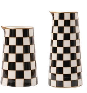Porlien Checker Porcelain Vase Set 2 front view shows timeless checker pattern and decor versatility