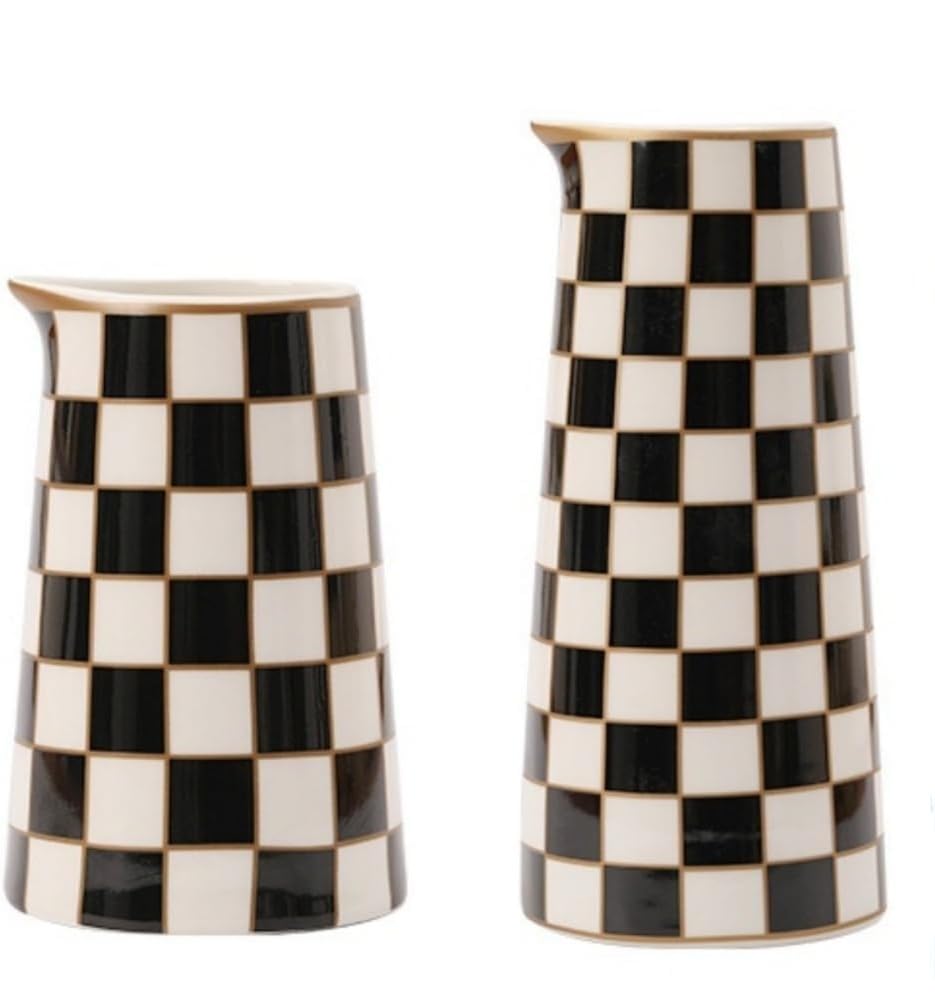 Porlien Checker Porcelain Vase Set 2 front view shows timeless checker pattern and decor versatility