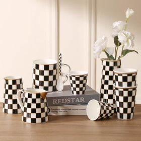 Porlien Checker Porcelain Vase Set 2 room setup illustrates versatile modern decor