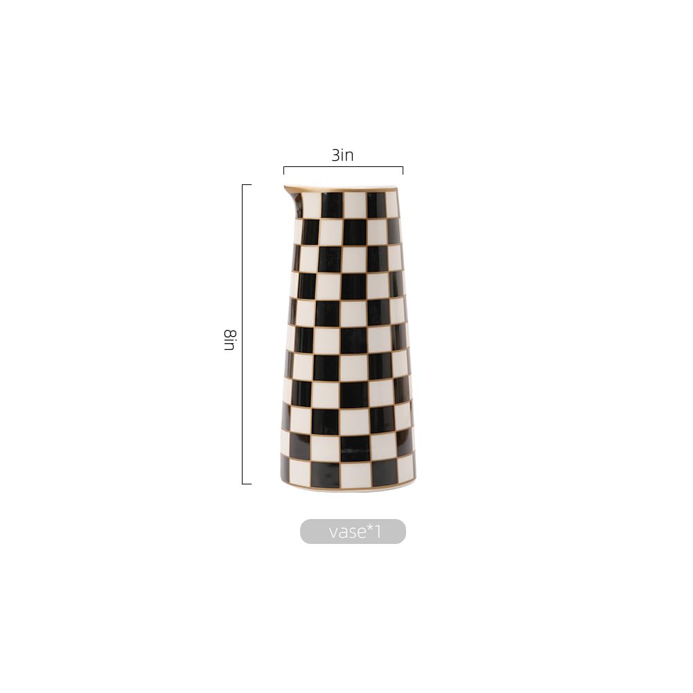 Porlien Checker Porcelain Vase Set 2 side view highlights height contrast for display