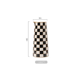 Porlien Checker Porcelain Vase Set 2 side view highlights height contrast for display