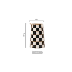 Porlien Checker Porcelain Vase Set 2 with flowers demonstrates elegant styling options
