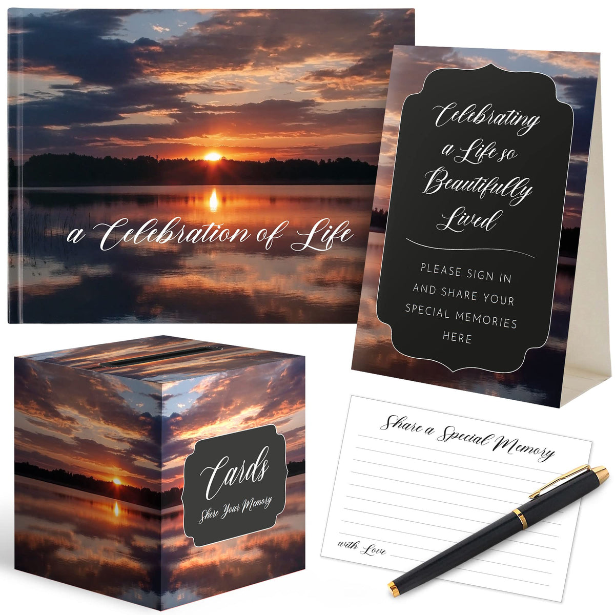 Portiche all-in-one funeral guest book set elegant cover ready for guest sign-ins.