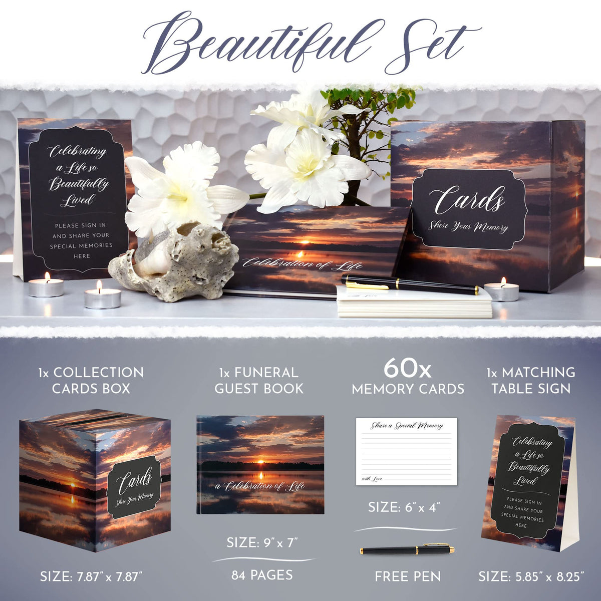 Portiche 86-page memorial guestbook opened to collect heartfelt memories.