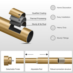 PORTRES Gold rod with 33 pound load capacity for heavier drapes