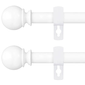 Poskena white curtain rods, front view, sturdy two-pack for reliable drapery support.