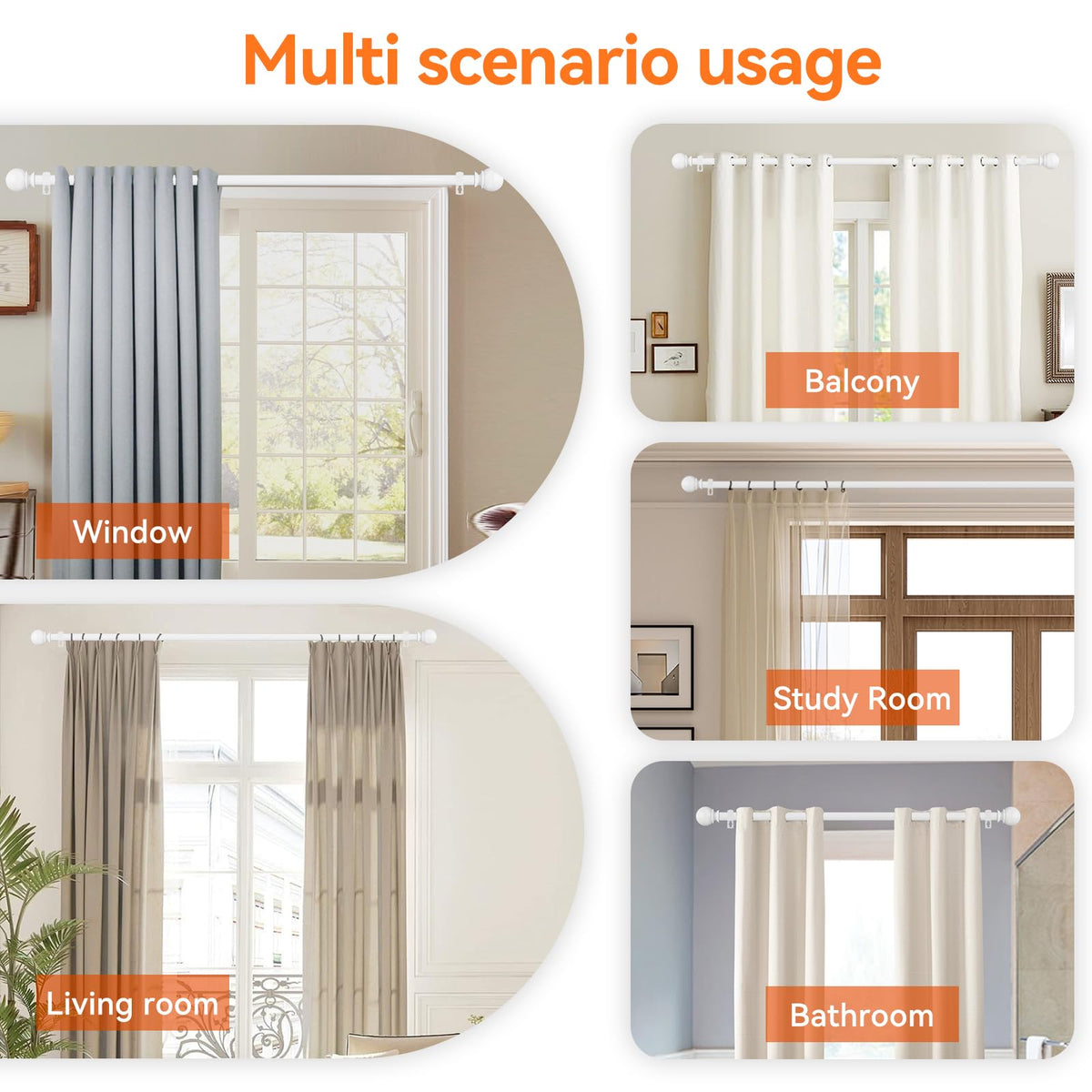 Poskena white curtain rods close-up finish highlighting durable stainless steel.
