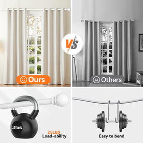 Poskena white curtain rods installed in living room showing versatile decor.